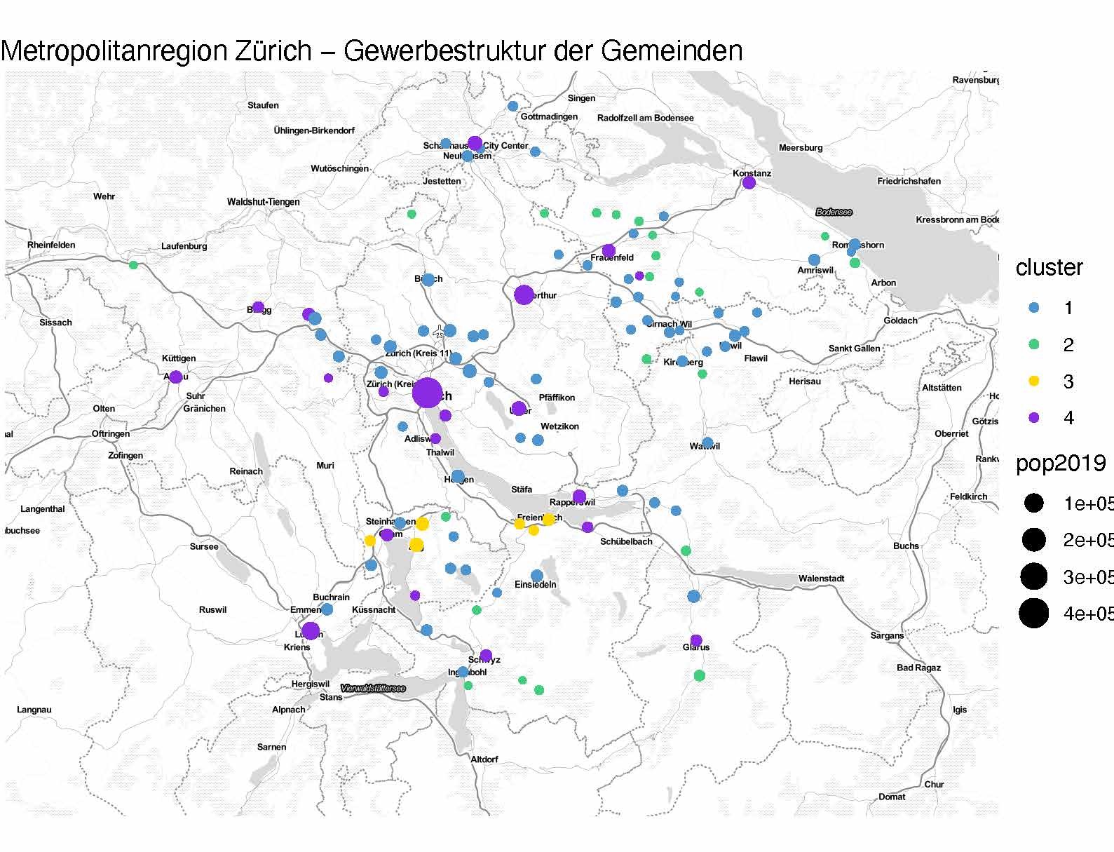 Enlarged view: Metropolitanregion Zürich - Gewerbestruktur der Gemeinden